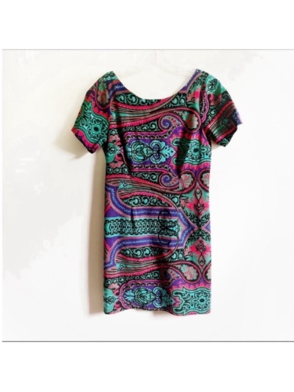 Plenty by Tracy Reese Baga shift dress purple teal paisley v back - Picture 2 of 11